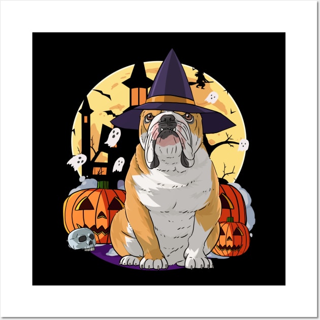 English Bulldog Witch Happy Halloween Wall Art by Noseking